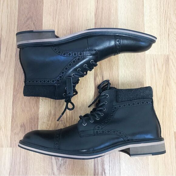 EXPRESS Black Leather Oxford Ankle Boot Cap Toe Cuffed Dress Shoe Size 8 New - Picture 10 of 14